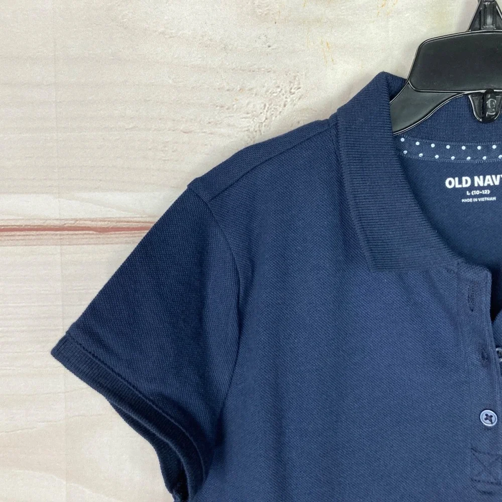 Old Navy Top Girl L Blue Cotton Pique Polo T-Shirt School Uniform Short Sleeve